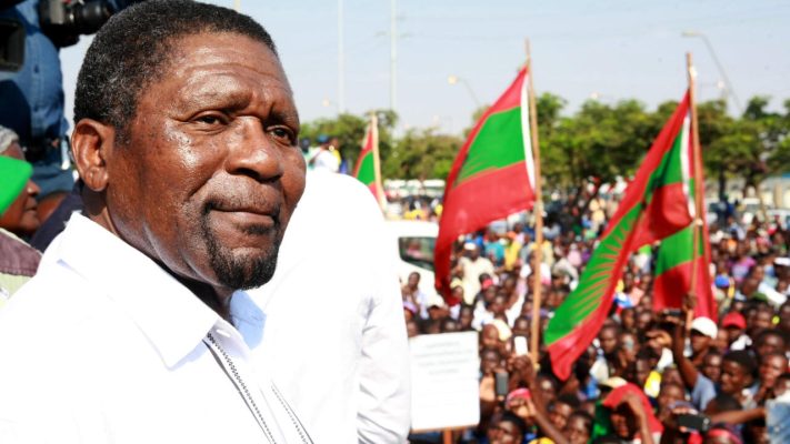 UNITA leader Isaias Samakuva looks on as thousands of Angolan opposition party Union for Total Independence of Angola (UNITA) members gather to protest against alleged irregularities in the Independent Electoral Commission operation on June 3, 2017 in Luanda. 
At least 4,000 Angolans marched through Luanda on June 3 to demand a fair election in August when President Jose Eduardo dos Santos is due to step down after 38 years in power. Protests are rarely allowed in Angola but the march, which was organised by the UNITA opposition party, was authorised by the police. / AFP PHOTO / AMPE ROGERIO